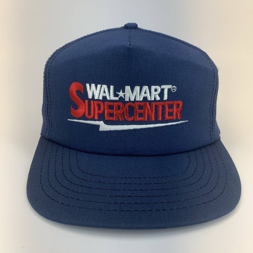 Vintage Walmart Supercenter Trucker Hat Blue Snapback Paramount Cap Made in USA